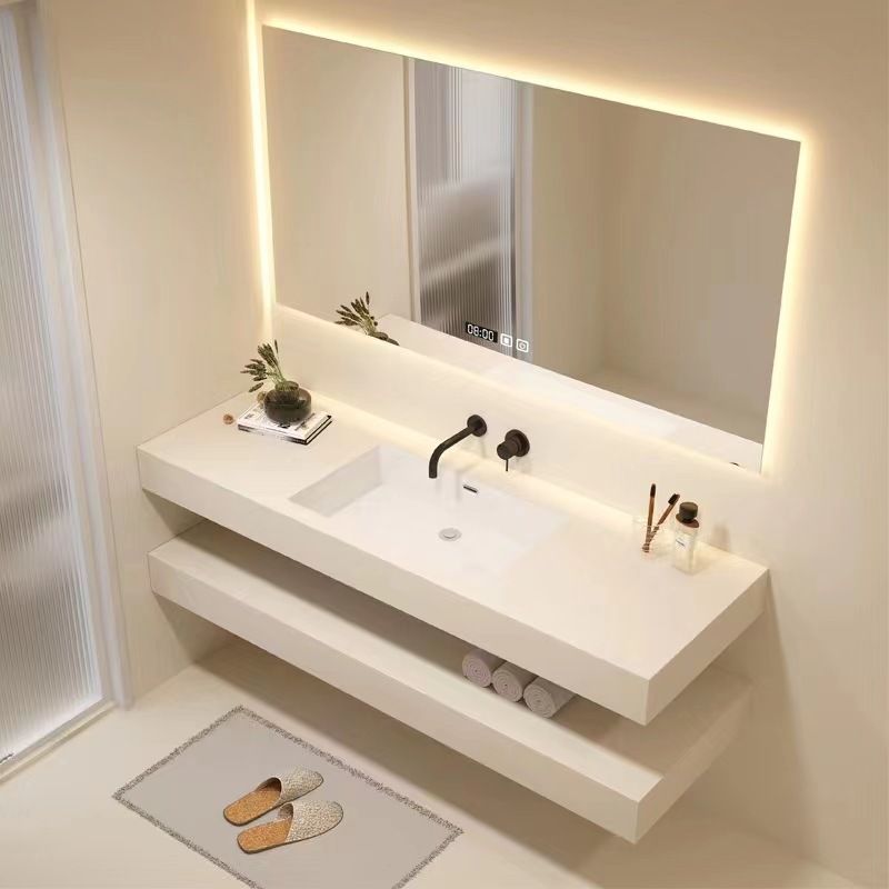 Creative Vanity Sink Mirror Wall-Mounted Bathroom Vanity Set in White Clearhalo 'Bathroom Remodel & Bathroom Fixtures' 'Bathroom Vanities' 'bathroom_vanities' 'Home Improvement' 'home_improvement' 'home_improvement_bathroom_vanities' 1200x1200_dc03be28-10ea-4c0d-9dd5-52f8911d2bf5