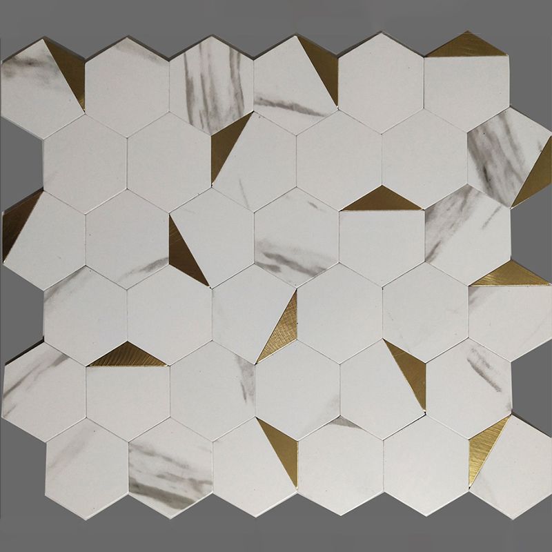 Hexagonal Mosaic Tile Metal Peel and Stick Tiles for Kitchen and Bathroom, 11.8"x 11.8" Clearhalo 'Flooring 'Home Improvement' 'home_improvement' 'home_improvement_peel_stick_blacksplash' 'Peel & Stick Backsplash Tile' 'peel_stick_blacksplash' 'Walls & Ceilings' Walls and Ceiling' 1200x1200_dc092b2d-2c38-4c07-b615-1cd0d377cc2a