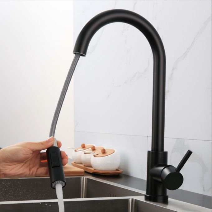 Modern Touch Kitchen Faucet Stainless Steel Single Handle Retractable Kitchen Faucet Clearhalo 'Home Improvement' 'home_improvement' 'home_improvement_kitchen_faucets' 'Kitchen Faucets' 'Kitchen Remodel & Kitchen Fixtures' 'Kitchen Sinks & Faucet Components' 'kitchen_faucets' 1200x1200_dc1e84d3-28fd-4fec-988a-b38f186e2f6c