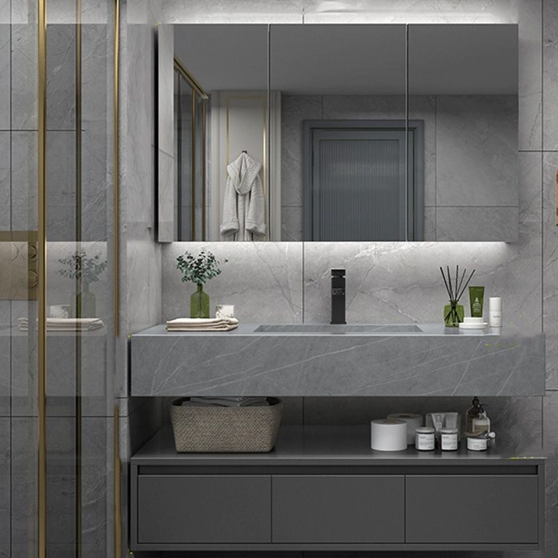 Shelf Included Bathroom Vanity Set Grey Stone Mirror Wall-Mounted Drawers with Faucet Clearhalo 'Bathroom Remodel & Bathroom Fixtures' 'Bathroom Vanities' 'bathroom_vanities' 'Home Improvement' 'home_improvement' 'home_improvement_bathroom_vanities' 1200x1200_dc26115a-756c-4824-a915-51205e0fa1a1