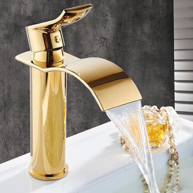 Single Hole Basin Faucet Waterfall Spout Sink Faucet Lever Handle Bathroom Faucet Clearhalo 'Bathroom Remodel & Bathroom Fixtures' 'Bathroom Sink Faucets' 'Bathroom Sinks & Faucet Components' 'bathroom_sink_faucets' 'Home Improvement' 'home_improvement' 'home_improvement_bathroom_sink_faucets' 1200x1200_dc31edb6-fe7e-45e2-a5ca-d93133dd2d24