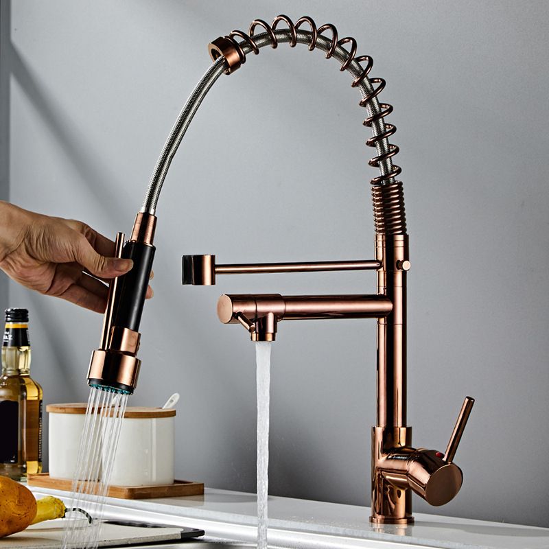 Modern Spring Spout Faucets Handle with Water Dispenser Standard Kitchen Faucets Clearhalo 'Home Improvement' 'home_improvement' 'home_improvement_kitchen_faucets' 'Kitchen Faucets' 'Kitchen Remodel & Kitchen Fixtures' 'Kitchen Sinks & Faucet Components' 'kitchen_faucets' 1200x1200_dc5e7a68-fb1f-4ec6-a525-06b69f7527bc