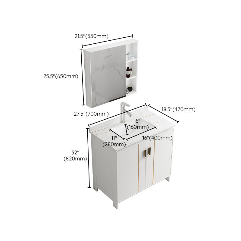 Single Sink Vanity Set White Mirror 2 Doors Freestanding Metal Frame Vanity Clearhalo 'Bathroom Remodel & Bathroom Fixtures' 'Bathroom Vanities' 'bathroom_vanities' 'Home Improvement' 'home_improvement' 'home_improvement_bathroom_vanities' 1200x1200_dc6282b6-cc48-4ba8-abdc-f1dace1eb992