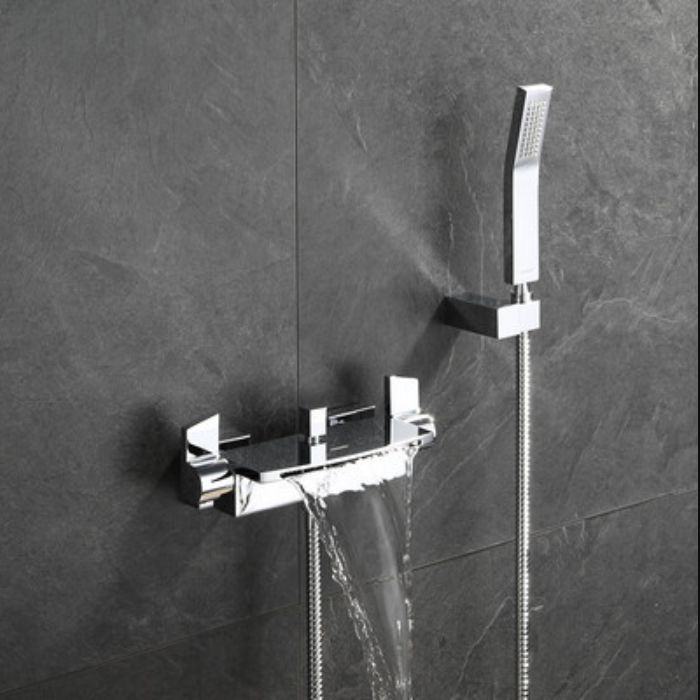 Lever Handle Wall Mounted Contemporary Low Arc Metal Wall Mount Clearhalo 'Bathroom Remodel & Bathroom Fixtures' 'Bathtub Faucets' 'bathtub_faucets' 'Home Improvement' 'home_improvement' 'home_improvement_bathtub_faucets' 1200x1200_dc6325d7-d553-4400-8bff-a8e710b5d5ee