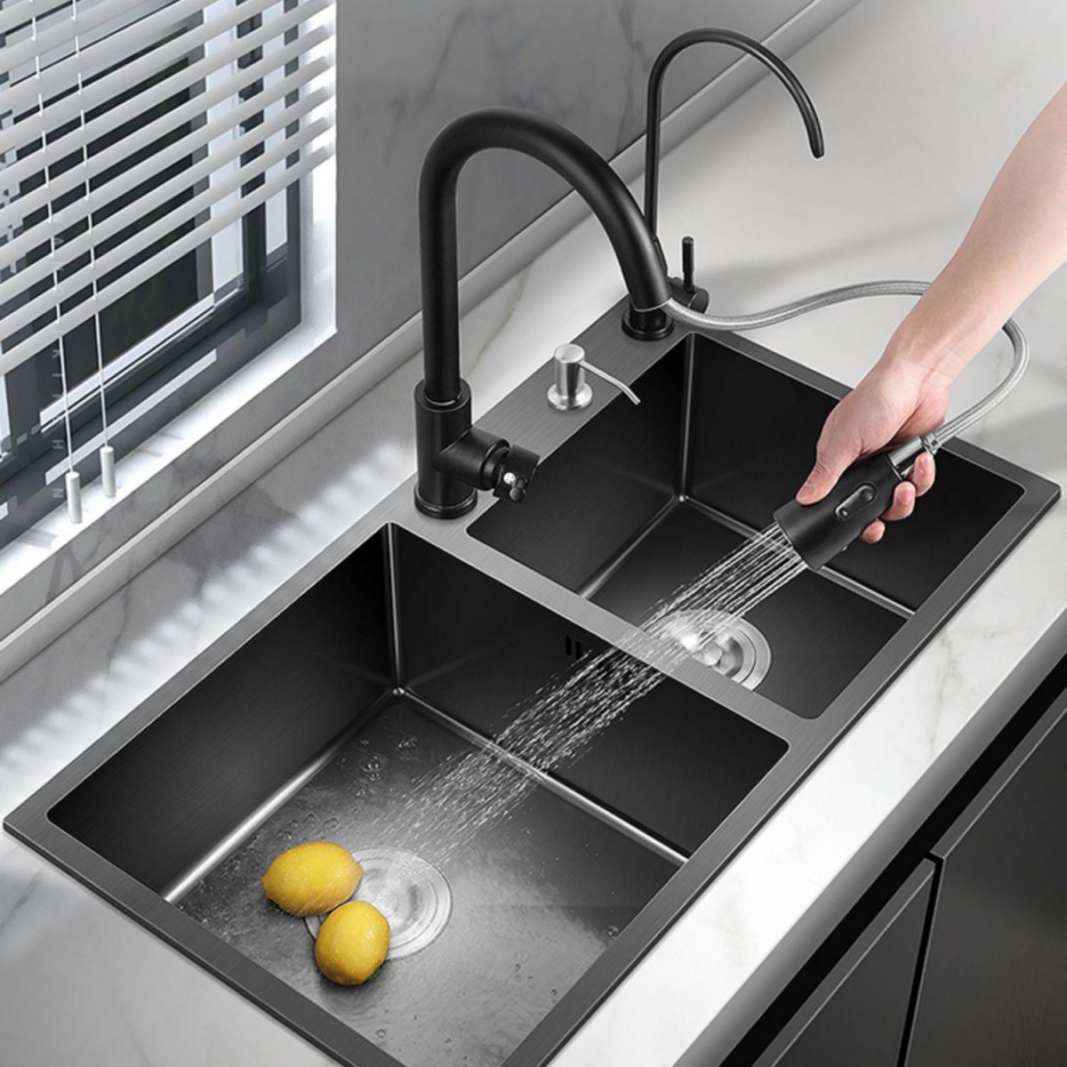 Modern Style Kitchen Sink Stainless Steel Kitchen Double Sink in Black Clearhalo 'Home Improvement' 'home_improvement' 'home_improvement_kitchen_sinks' 'Kitchen Remodel & Kitchen Fixtures' 'Kitchen Sinks & Faucet Components' 'Kitchen Sinks' 'kitchen_sinks' 1200x1200_dc663a6c-31e9-4e77-9e7a-c614408738d1