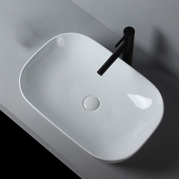 Modern Bathroom Sink Porcelain Solid Color Rectangular Vessel Sink with ...