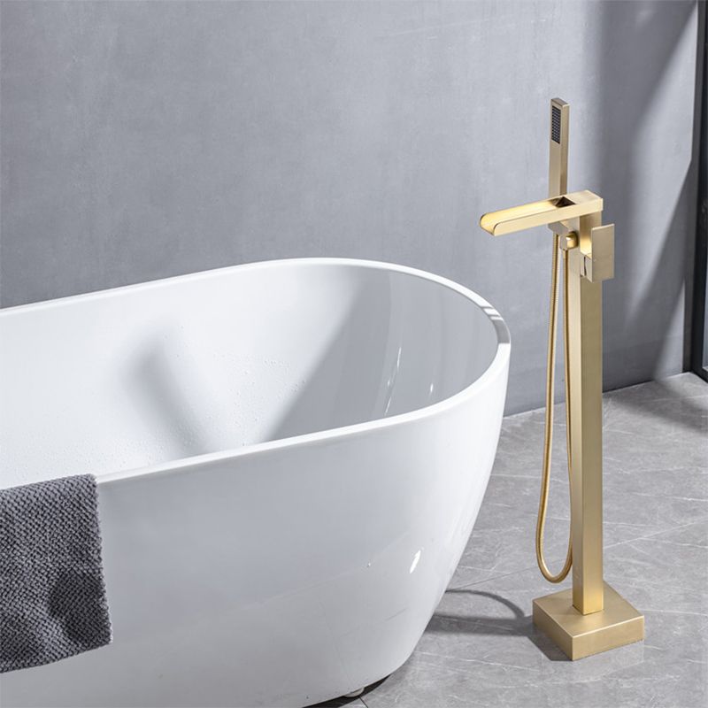Modern Deck Mounted Copper Tub Faucet Low Arc Waterfall Tub Faucet Clearhalo 'Bathroom Remodel & Bathroom Fixtures' 'Bathtub Faucets' 'bathtub_faucets' 'Home Improvement' 'home_improvement' 'home_improvement_bathtub_faucets' 1200x1200_dcb64dbb-3280-47c8-8c82-5969724c6665