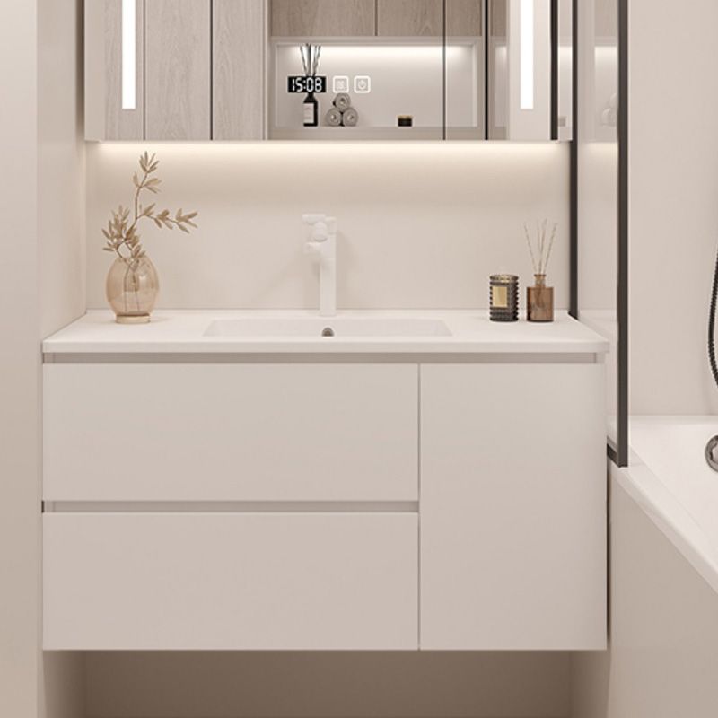 Drawers Vanity Set White Wood Rectangle Single Sink Wall Mount Bath Vanity with Mirror Clearhalo 'Bathroom Remodel & Bathroom Fixtures' 'Bathroom Vanities' 'bathroom_vanities' 'Home Improvement' 'home_improvement' 'home_improvement_bathroom_vanities' 1200x1200_dcba0156-80c2-4454-882c-5a8bf637f5aa