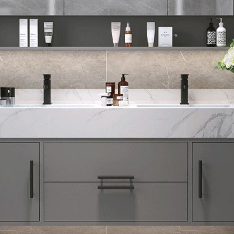 Mirror Bath Vanity Set Grey Metal Frame 2 Doors Rectangle Vanity with Drawers Clearhalo 'Bathroom Remodel & Bathroom Fixtures' 'Bathroom Vanities' 'bathroom_vanities' 'Home Improvement' 'home_improvement' 'home_improvement_bathroom_vanities' 1200x1200_dcef4be4-afce-4f0b-91d3-a109abbc5051