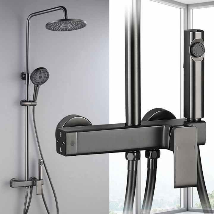Modern Shower Head Combo Brass Adjustable Shower Head Wall Mounted Shower Set Clearhalo 'Bathroom Remodel & Bathroom Fixtures' 'Home Improvement' 'home_improvement' 'home_improvement_shower_faucets' 'Shower Faucets & Systems' 'shower_faucets' 'Showers & Bathtubs Plumbing' 'Showers & Bathtubs' 1200x1200_dd4af919-68cd-4d07-acc3-b5333ffcc34f