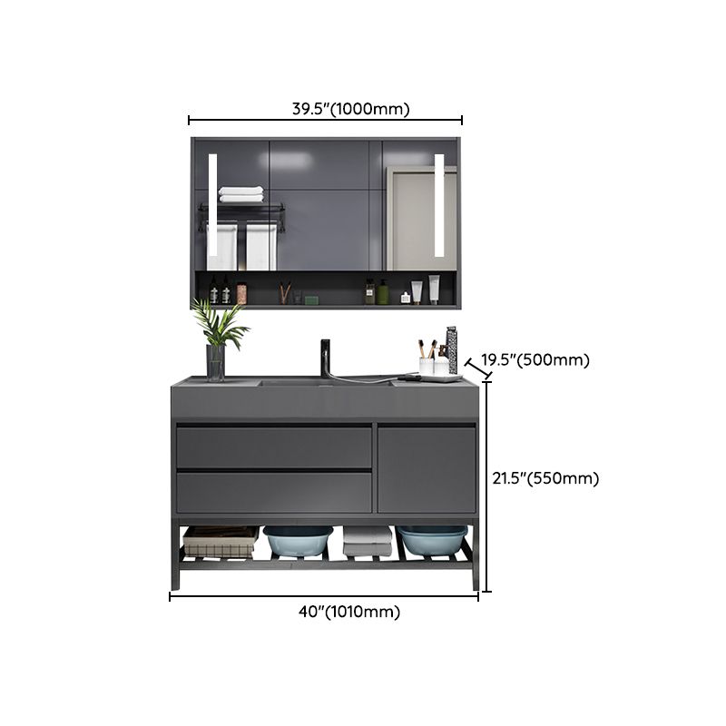 Grey Single Sink Vanity Wood Frame Mirror Rectangular Glam Faucet Vanity with 2 Drawers Clearhalo 'Bathroom Remodel & Bathroom Fixtures' 'Bathroom Vanities' 'bathroom_vanities' 'Home Improvement' 'home_improvement' 'home_improvement_bathroom_vanities' 1200x1200_dd545d76-c83d-4f15-ab32-26a21595bd1d