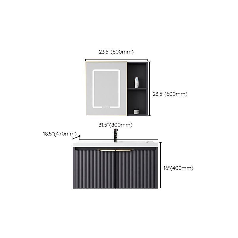 Glam Bath Vanity Single Sink Wall Mounted Metal Frame 2 Doors Mirror Grey Vanity Clearhalo 'Bathroom Remodel & Bathroom Fixtures' 'Bathroom Vanities' 'bathroom_vanities' 'Home Improvement' 'home_improvement' 'home_improvement_bathroom_vanities' 1200x1200_dd67334e-5dc2-4263-a794-261404a0f2d5