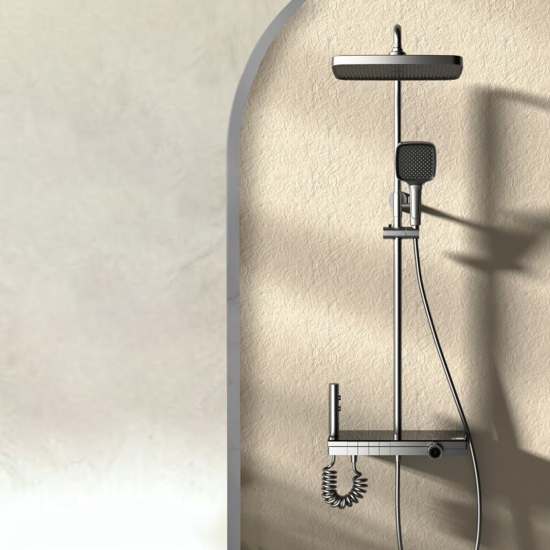 Modern Style Shower System Spot Resist Copper Wall Mounted Rectangle Shower System Clearhalo 'Bathroom Remodel & Bathroom Fixtures' 'Home Improvement' 'home_improvement' 'home_improvement_shower_faucets' 'Shower Faucets & Systems' 'shower_faucets' 'Showers & Bathtubs Plumbing' 'Showers & Bathtubs' 1200x1200_dda2db41-c5b6-4d74-a9ad-0199c5453358