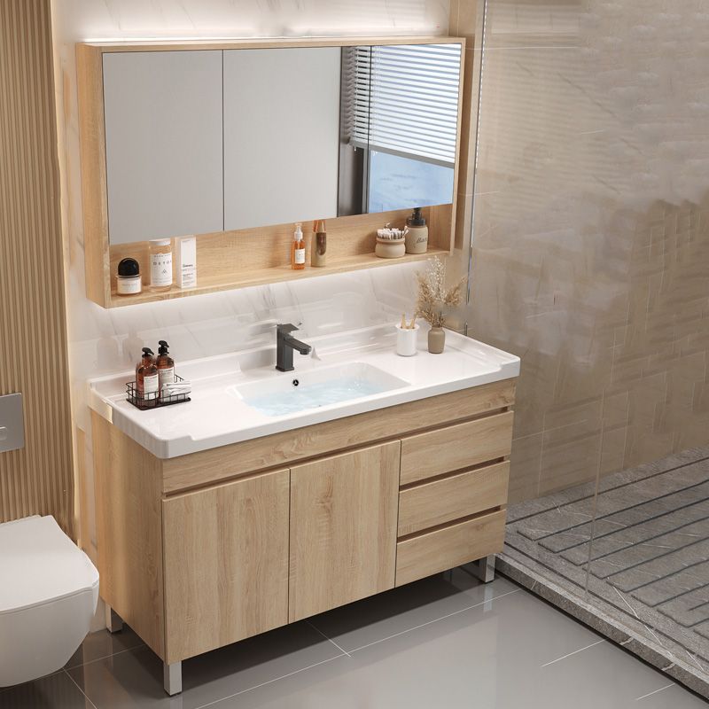 Wood Bathroom Vanity Set Mirror Rectangular Single Sink 2 Doors with Overflow Clearhalo 'Bathroom Remodel & Bathroom Fixtures' 'Bathroom Vanities' 'bathroom_vanities' 'Home Improvement' 'home_improvement' 'home_improvement_bathroom_vanities' 1200x1200_dda3a929-63f3-4028-8ddc-f0ccbd7164bf