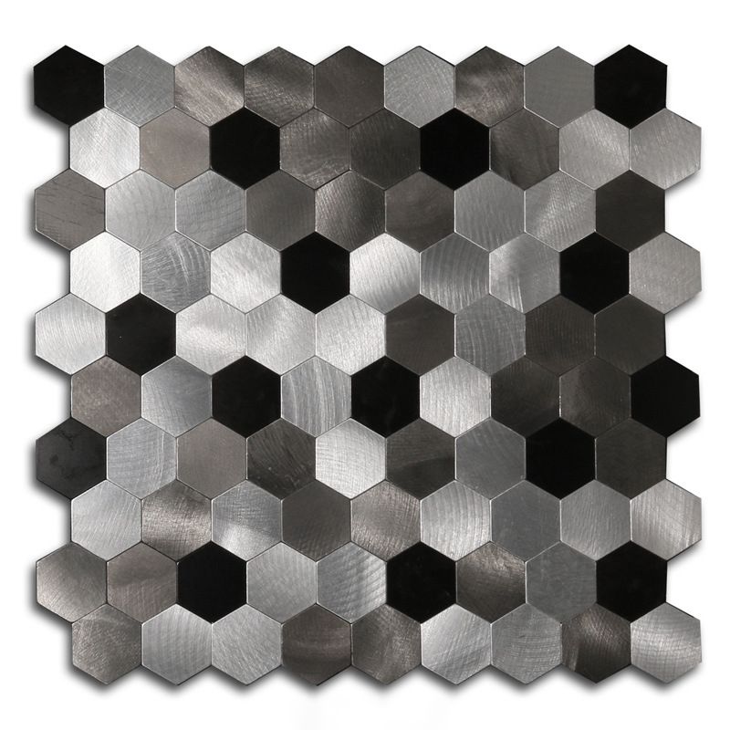 Hexagonal Mosaic Tile Metal Peel and Stick Tiles for Kitchen and Bathroom, 11.8"x 11.8" Clearhalo 'Flooring 'Home Improvement' 'home_improvement' 'home_improvement_peel_stick_blacksplash' 'Peel & Stick Backsplash Tile' 'peel_stick_blacksplash' 'Walls & Ceilings' Walls and Ceiling' 1200x1200_ddab4bf8-10bf-4eee-b606-874e76eb4dce