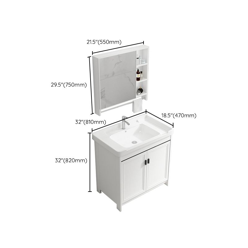 Rectangle Vanity Set White 2 Doors Freestanding Metal Frame Single Sink Vanity Clearhalo 'Bathroom Remodel & Bathroom Fixtures' 'Bathroom Vanities' 'bathroom_vanities' 'Home Improvement' 'home_improvement' 'home_improvement_bathroom_vanities' 1200x1200_ddb28927-59f4-4a69-92cf-5f3aab0e30cd