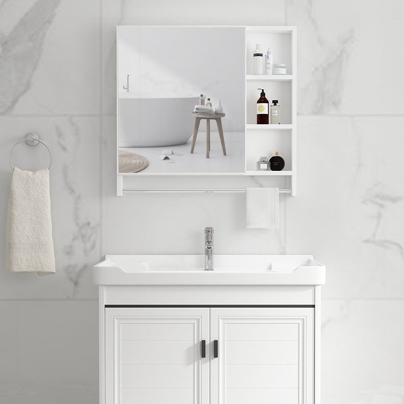 Rectangle Vanity Set White 2 Doors Freestanding Metal Frame Single Sink Vanity Clearhalo 'Bathroom Remodel & Bathroom Fixtures' 'Bathroom Vanities' 'bathroom_vanities' 'Home Improvement' 'home_improvement' 'home_improvement_bathroom_vanities' 1200x1200_ddb8beaa-7825-4484-9b4d-e8c71c5741b7
