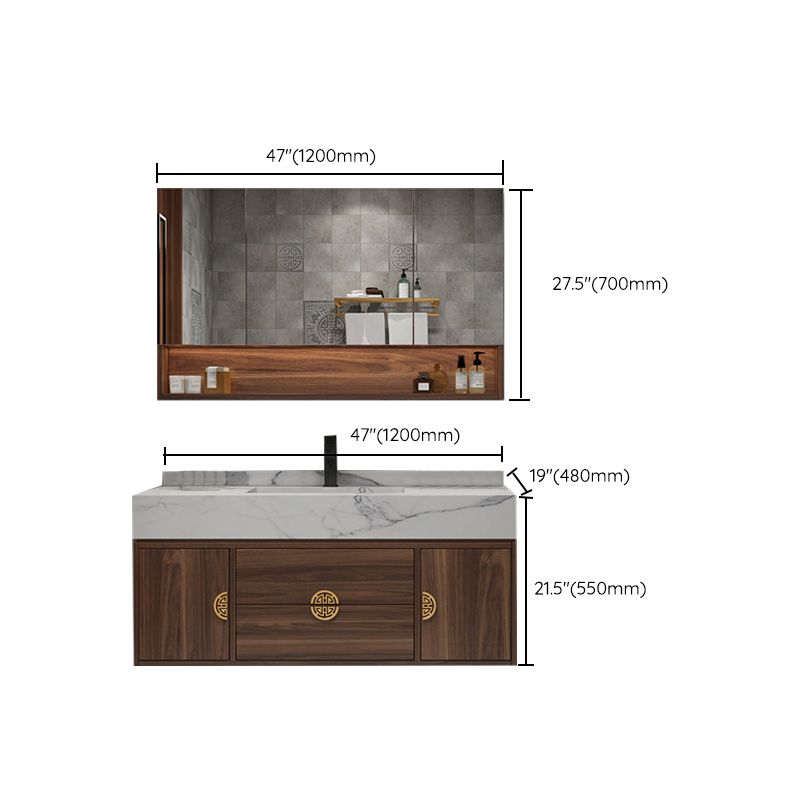 Wood Frame Vanity 2 Drawers Wall Mount Single Sink Rectangle Bathroom Vanity with Mirror Clearhalo 'Bathroom Remodel & Bathroom Fixtures' 'Bathroom Vanities' 'bathroom_vanities' 'Home Improvement' 'home_improvement' 'home_improvement_bathroom_vanities' 1200x1200_ddb9909b-7007-45b6-9b19-bd28ca423730