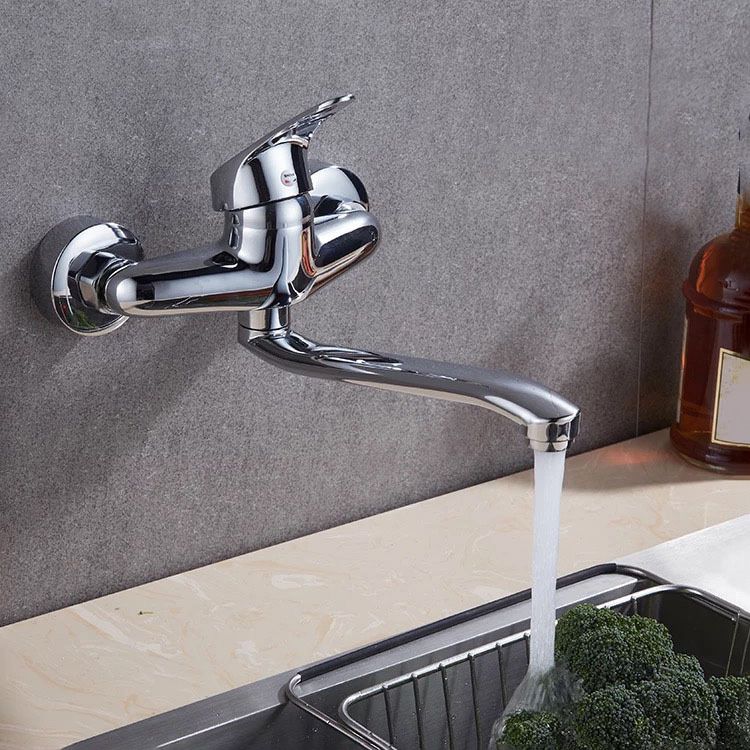 Contemporary Single Handle Kitchen Faucet Wall Mounted 1-Hold Bar Faucet with No Sensor Clearhalo 'Home Improvement' 'home_improvement' 'home_improvement_kitchen_faucets' 'Kitchen Faucets' 'Kitchen Remodel & Kitchen Fixtures' 'Kitchen Sinks & Faucet Components' 'kitchen_faucets' 1200x1200_ddc371aa-852b-4c24-9752-75b9754299b4