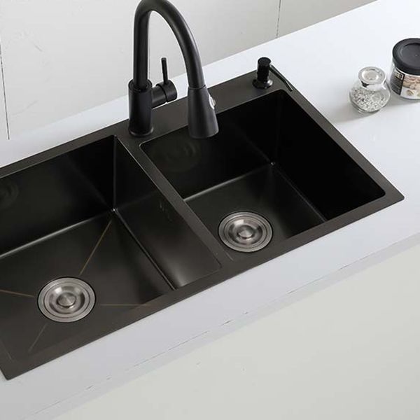 Double Bowl Stainless Steel Sink in black with Strainer Drop-In Kitchen Sink Clearhalo 'Home Improvement' 'home_improvement' 'home_improvement_kitchen_sinks' 'Kitchen Remodel & Kitchen Fixtures' 'Kitchen Sinks & Faucet Components' 'Kitchen Sinks' 'kitchen_sinks' 1200x1200_ddd5e213-931c-4732-96a4-2e9a0d4f173b