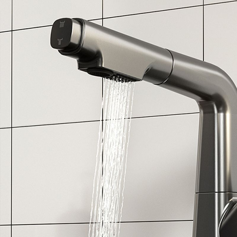 Modern Vessel Sink Faucet Knob Handle Swivel Spout with Pull Down Sprayer Clearhalo 'Bathroom Remodel & Bathroom Fixtures' 'Bathroom Sink Faucets' 'Bathroom Sinks & Faucet Components' 'bathroom_sink_faucets' 'Home Improvement' 'home_improvement' 'home_improvement_bathroom_sink_faucets' 1200x1200_de41be11-e099-4cf7-9718-d873fe8bdad7