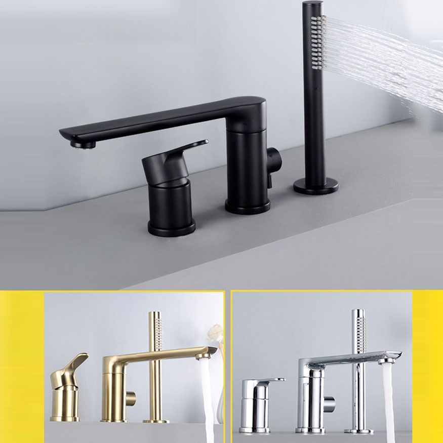 Modern Square Brass Tub Faucet with Hand Shower Bathroom Faucet Clearhalo 'Bathroom Remodel & Bathroom Fixtures' 'Bathtub Faucets' 'bathtub_faucets' 'Home Improvement' 'home_improvement' 'home_improvement_bathtub_faucets' 1200x1200_de71c8bc-fdba-4ab3-9a27-257362d11279