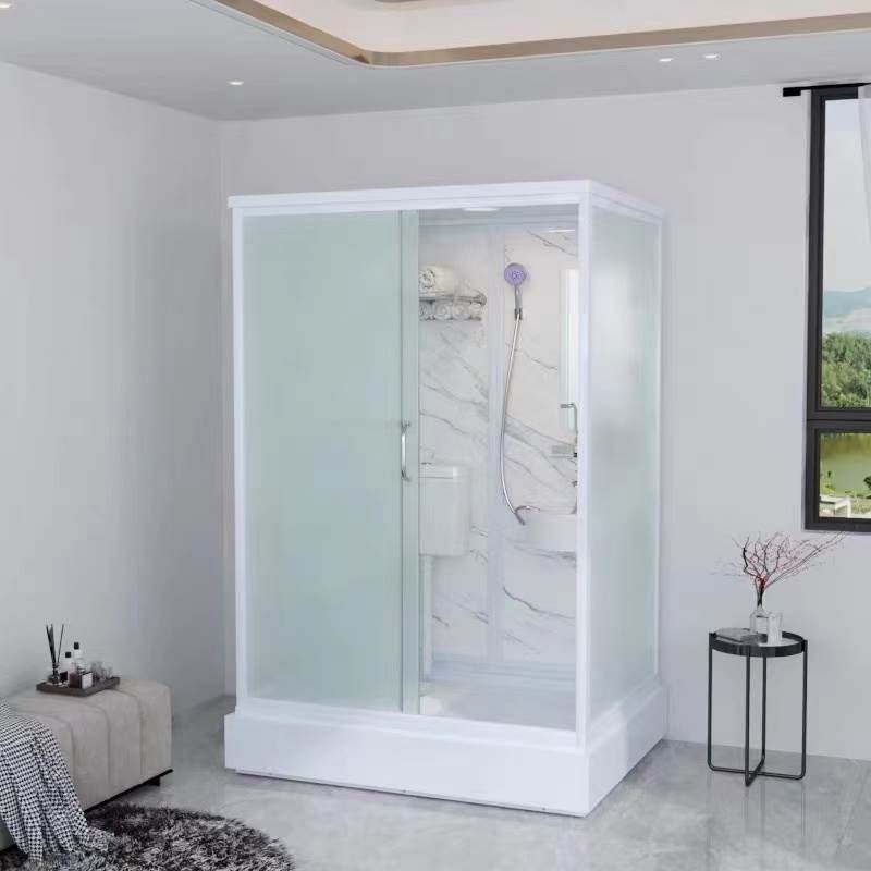 Framed White Shower Stall Square Frosted Corner Shower Kit with Base Included Clearhalo 'Bathroom Remodel & Bathroom Fixtures' 'Home Improvement' 'home_improvement' 'home_improvement_shower_stalls_enclosures' 'Shower Stalls & Enclosures' 'shower_stalls_enclosures' 'Showers & Bathtubs' 1200x1200_de94d9ec-c887-438d-b7d1-26a6f3d7d101