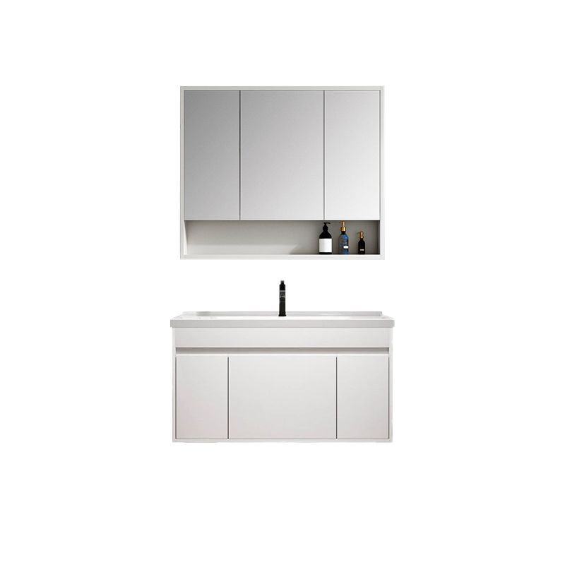 Rectangle Bathroom Vanity Wall-Mounted Mirror Wood Frame Modern Vanity with Doors Clearhalo 'Bathroom Remodel & Bathroom Fixtures' 'Bathroom Vanities' 'bathroom_vanities' 'Home Improvement' 'home_improvement' 'home_improvement_bathroom_vanities' 1200x1200_de9ffe4a-2d99-428a-863e-a0f320ce9182