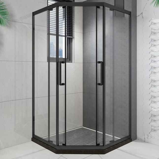 Black Double Sliding Shower Bath Door Framed Clear Shower Doors Clearhalo 'Bathroom Remodel & Bathroom Fixtures' 'Home Improvement' 'home_improvement' 'home_improvement_shower_tub_doors' 'Shower and Tub Doors' 'shower_tub_doors' 'Showers & Bathtubs' 1200x1200_ded1f793-4569-43b4-b4ed-2b1b4c242eeb