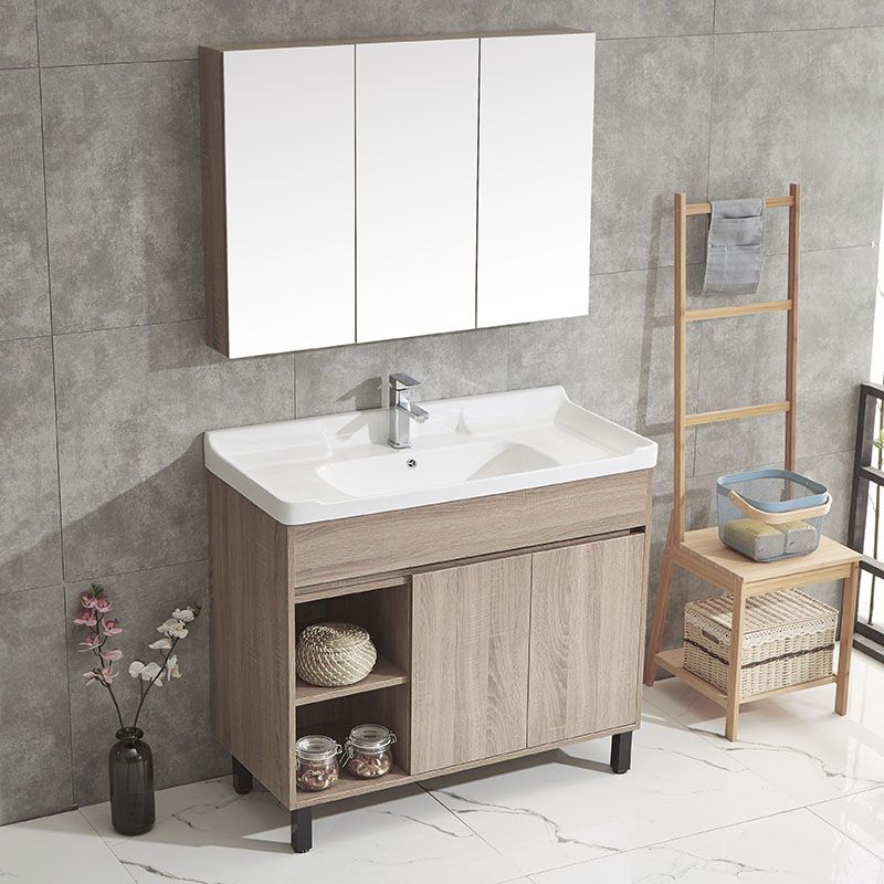 Wood Bathroom Vanity Rectangle Single Sink Mirror Freestanding Vanity Set with 2 Doors Clearhalo 'Bathroom Remodel & Bathroom Fixtures' 'Bathroom Vanities' 'bathroom_vanities' 'Home Improvement' 'home_improvement' 'home_improvement_bathroom_vanities' 1200x1200_def068d0-f780-46d3-9f3e-ffff403b591c