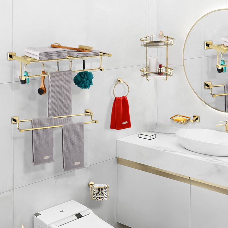 Gold Modern Bathroom Set, Polished Gold, 4 Piece, Towel Bar, Paper Holder Clearhalo 'Bathroom Hardware Sets' 'Bathroom Hardware' 'Bathroom Remodel & Bathroom Fixtures' 'bathroom_hardware_sets' 'Home Improvement' 'home_improvement' 'home_improvement_bathroom_hardware_sets' 1200x1200_def875a6-c8c4-43ab-bd7d-ba52be7951be
