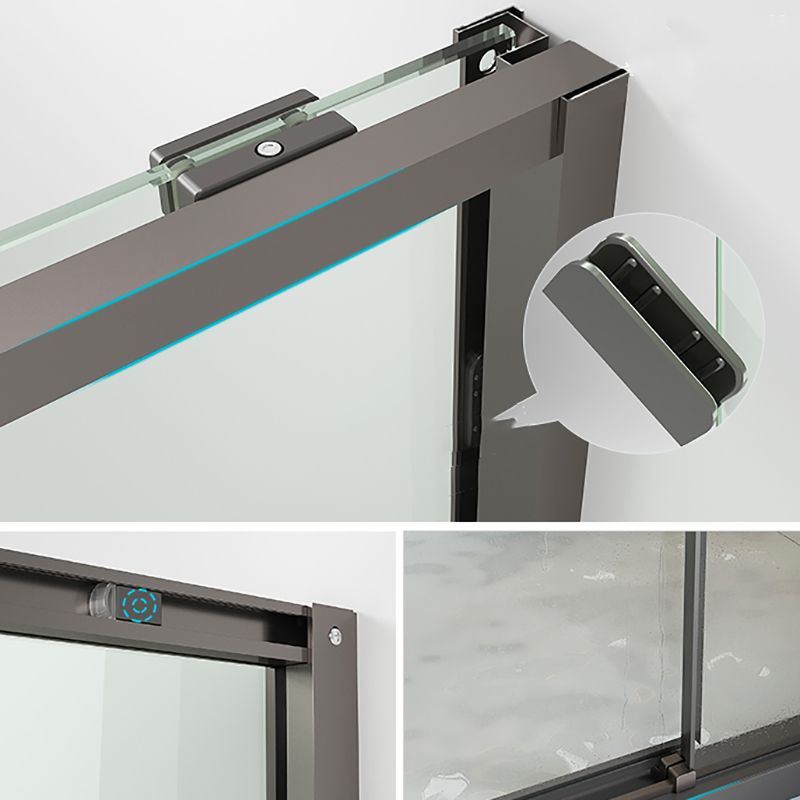 Silver Single Sliding Shower Bath Door Metal Semi-Frameless Shower Door Clearhalo 'Bathroom Remodel & Bathroom Fixtures' 'Home Improvement' 'home_improvement' 'home_improvement_shower_tub_doors' 'Shower and Tub Doors' 'shower_tub_doors' 'Showers & Bathtubs' 1200x1200_df72dd8b-24f2-485f-a6a6-fce0c570fe94