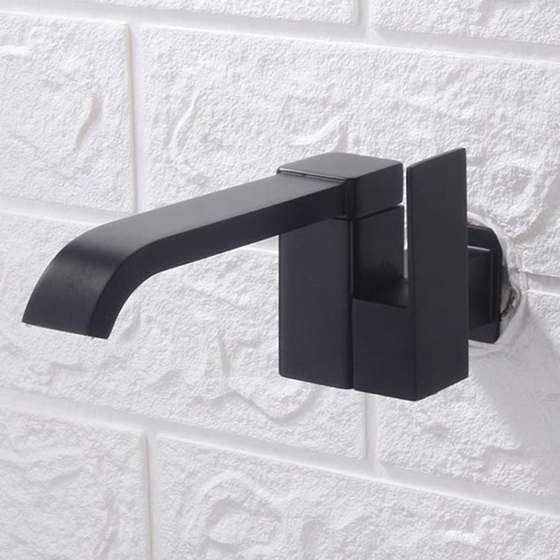 Contemporary Wall Mounted Bathroom Faucet Lever Handles Low Arc Rotatable Brass Faucet Clearhalo 'Bathroom Remodel & Bathroom Fixtures' 'Bathroom Sink Faucets' 'Bathroom Sinks & Faucet Components' 'bathroom_sink_faucets' 'Home Improvement' 'home_improvement' 'home_improvement_bathroom_sink_faucets' 1200x1200_dff87902-3621-4c20-b22d-54bdf0b947d2