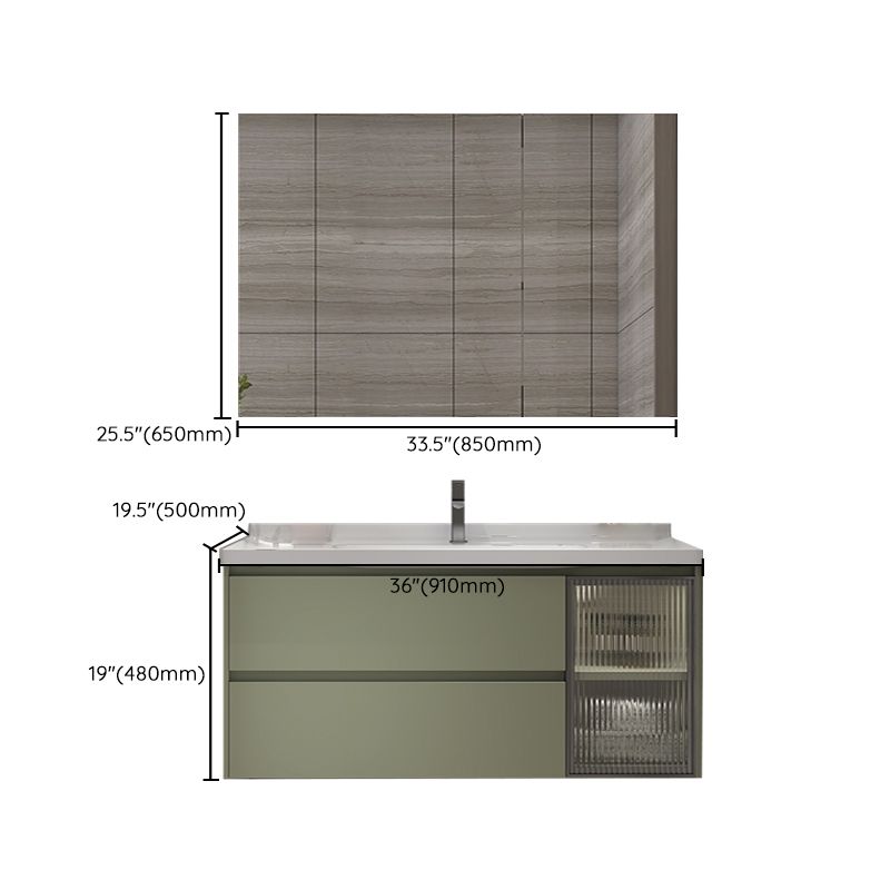 Waterproof Vanity Green Wood Frame Single Sink Drawers Mirror Wall-Mounted Vanity Clearhalo 'Bathroom Remodel & Bathroom Fixtures' 'Bathroom Vanities' 'bathroom_vanities' 'Home Improvement' 'home_improvement' 'home_improvement_bathroom_vanities' 1200x1200_e00b01d1-ab3a-4ba8-a382-0ec874e03369