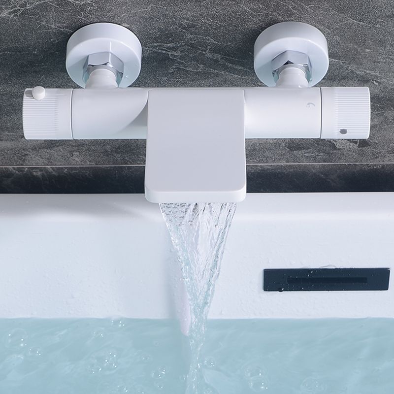 Waterfall Tub Filler Copper Wall-Mounted Double Knob Handle Tub Filler with Handshower Clearhalo 'Bathroom Remodel & Bathroom Fixtures' 'Bathtub Faucets' 'bathtub_faucets' 'Home Improvement' 'home_improvement' 'home_improvement_bathtub_faucets' 1200x1200_e020069e-2ef0-48b6-bf1f-eb5259a0a1cd