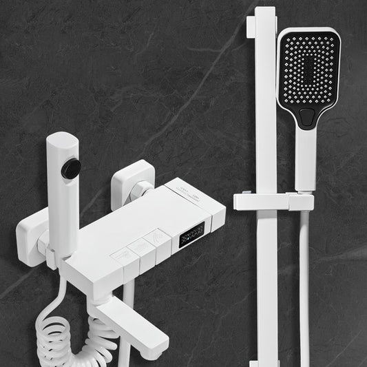 Swivel Shower System White Square Shower Hose Wall Mount Slide Bar Included Shower System Clearhalo 'Bathroom Remodel & Bathroom Fixtures' 'Home Improvement' 'home_improvement' 'home_improvement_shower_faucets' 'Shower Faucets & Systems' 'shower_faucets' 'Showers & Bathtubs Plumbing' 'Showers & Bathtubs' 1200x1200_e0473085-025b-4e78-bc8a-ceaf92380a85