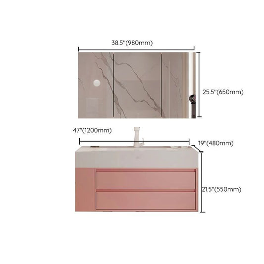 Rectangular Pink Wall Mounted Standard Wood Open Console with Sink Set Clearhalo 'Bathroom Remodel & Bathroom Fixtures' 'Bathroom Vanities' 'bathroom_vanities' 'Home Improvement' 'home_improvement' 'home_improvement_bathroom_vanities' 1200x1200_e053296e-c530-491f-9926-61914c40ff1b