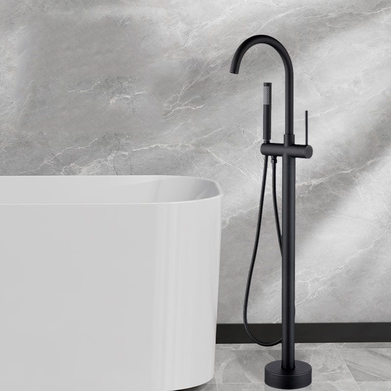 Brass Freestanding Tub Filler with Hand Shower Floor Mounted Bathroom Faucet Clearhalo 'Bathroom Remodel & Bathroom Fixtures' 'Bathtub Faucets' 'bathtub_faucets' 'Home Improvement' 'home_improvement' 'home_improvement_bathtub_faucets' 1200x1200_e077390e-cb1e-41b2-96b3-c824f2796712