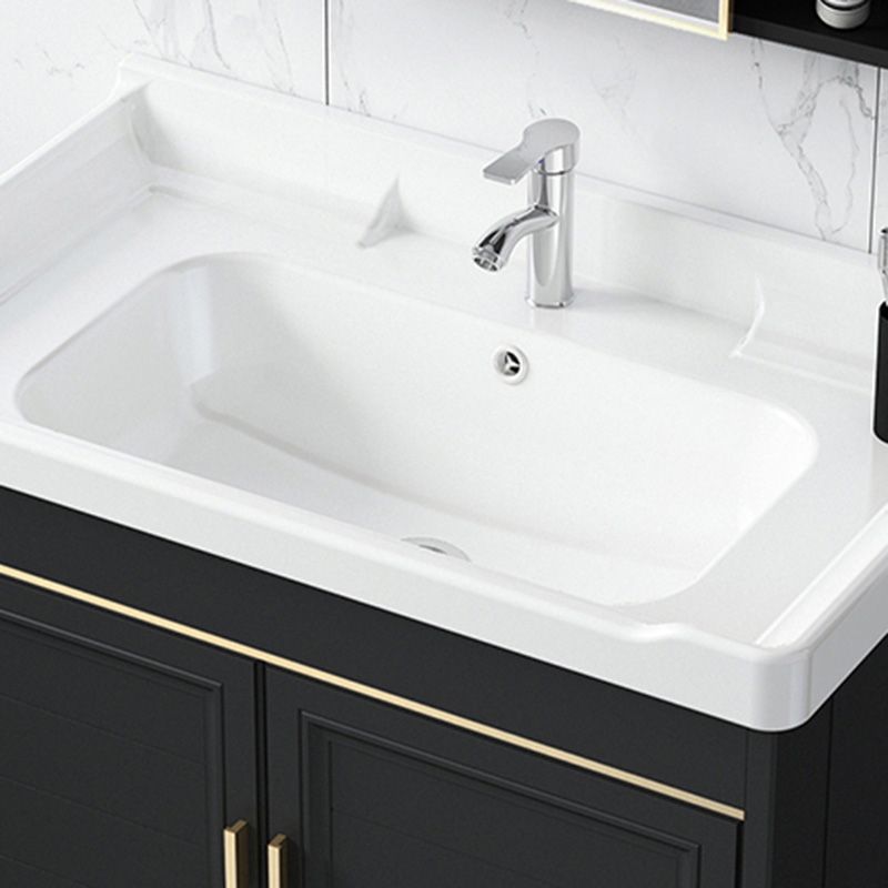 Modern Metal Sink Cabinet Mirror Wall-Mounted Bathroom Vanity Cabinet in Black Clearhalo 'Bathroom Remodel & Bathroom Fixtures' 'Bathroom Vanities' 'bathroom_vanities' 'Home Improvement' 'home_improvement' 'home_improvement_bathroom_vanities' 1200x1200_e07a84f6-fc95-46c5-843a-4c7119fd8cc7