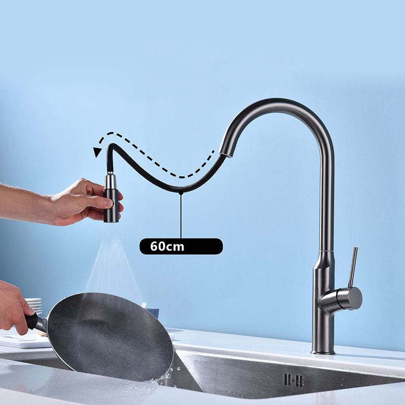 Modern Kitchen Faucet Stainless Steel 1-Handle High Arc Retractable Kitchen Faucet Clearhalo 'Home Improvement' 'home_improvement' 'home_improvement_kitchen_faucets' 'Kitchen Faucets' 'Kitchen Remodel & Kitchen Fixtures' 'Kitchen Sinks & Faucet Components' 'kitchen_faucets' 1200x1200_e0a73db2-e926-4881-91a0-270ea643f275