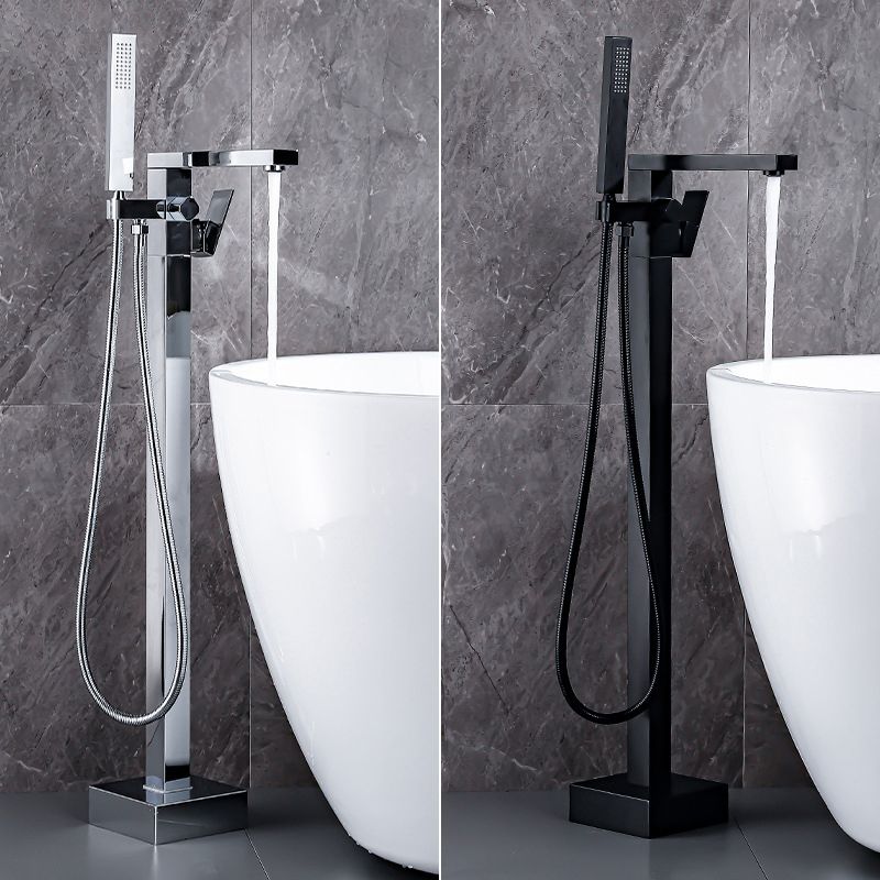 Contemporary Freestanding Tub Filler Brass Tub Filler with Hand-shower Clearhalo 'Bathroom Remodel & Bathroom Fixtures' 'Bathtub Faucets' 'bathtub_faucets' 'Home Improvement' 'home_improvement' 'home_improvement_bathtub_faucets' 1200x1200_e0df81dc-9f4f-435f-a2f1-68e854c5fd88