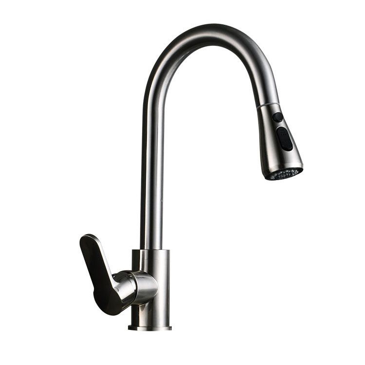 Modern Gooseneck Kitchen Bar Faucet Swivel Spout with Pull Down Sprayer Clearhalo 'Home Improvement' 'home_improvement' 'home_improvement_kitchen_faucets' 'Kitchen Faucets' 'Kitchen Remodel & Kitchen Fixtures' 'Kitchen Sinks & Faucet Components' 'kitchen_faucets' 1200x1200_e0e0e9ce-3bb4-4371-8205-482f33b28414