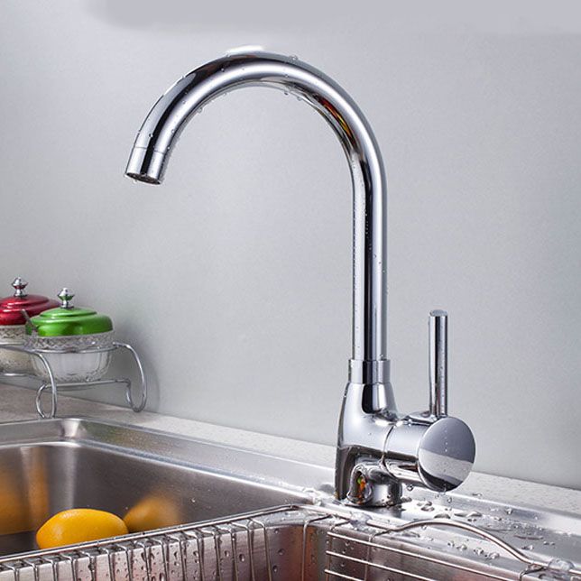 Contemporary Single Handle Kitchen Faucet One Lever Water Faucet in Chrome Clearhalo 'Home Improvement' 'home_improvement' 'home_improvement_kitchen_faucets' 'Kitchen Faucets' 'Kitchen Remodel & Kitchen Fixtures' 'Kitchen Sinks & Faucet Components' 'kitchen_faucets' 1200x1200_e0f0fe0e-9d2e-4399-9135-c6a262ae42b0