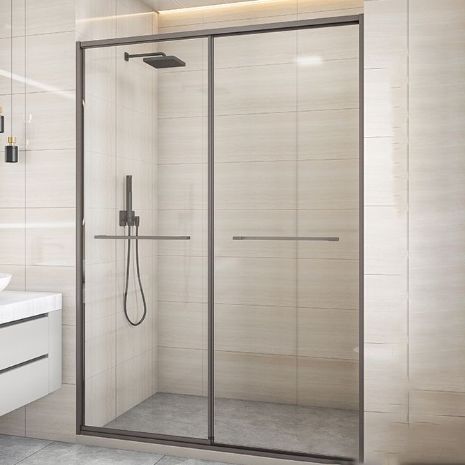 Matte Gray Bypass Shower Door Full Frame Tempered Glass Shower Door Clearhalo 'Bathroom Remodel & Bathroom Fixtures' 'Home Improvement' 'home_improvement' 'home_improvement_shower_tub_doors' 'Shower and Tub Doors' 'shower_tub_doors' 'Showers & Bathtubs' 1200x1200_e11373e0-3d1a-4fa7-bc0e-04eeeceb0808