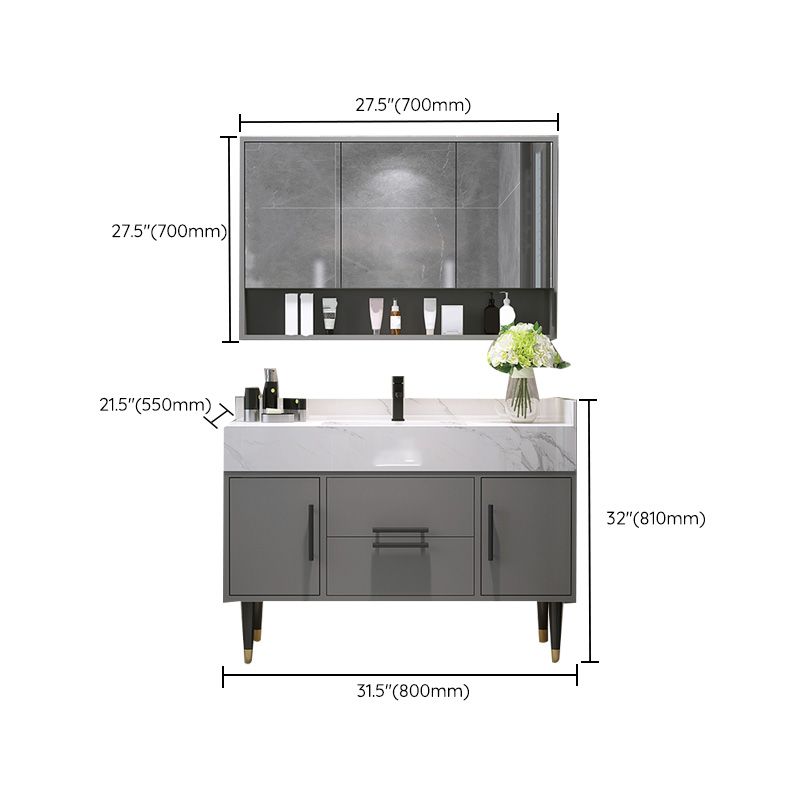 Mirror Bath Vanity Set Grey Metal Frame 2 Doors Rectangle Vanity with Drawers Clearhalo 'Bathroom Remodel & Bathroom Fixtures' 'Bathroom Vanities' 'bathroom_vanities' 'Home Improvement' 'home_improvement' 'home_improvement_bathroom_vanities' 1200x1200_e11c9232-b162-41d7-bd93-1ff49ef5cd0e