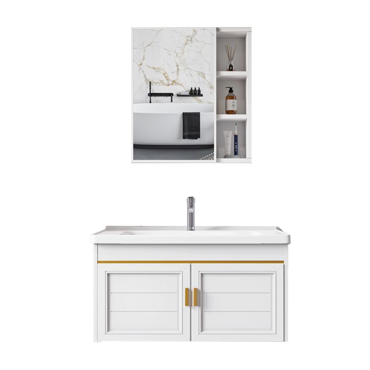 2 Doors Bath Vanity White Mirror Rectangular Single Sink Wall-Mounted Bathroom Vanity Clearhalo 'Bathroom Remodel & Bathroom Fixtures' 'Bathroom Vanities' 'bathroom_vanities' 'Home Improvement' 'home_improvement' 'home_improvement_bathroom_vanities' 1200x1200_e151e96e-de9d-4421-a397-6beaa60b9bbe