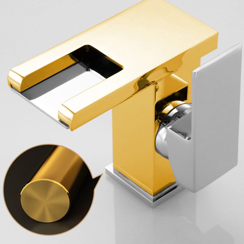 Contemporary Square Vessel Faucet Waterfall Spout with LED Three-Color Light Clearhalo 'Bathroom Remodel & Bathroom Fixtures' 'Bathroom Sink Faucets' 'Bathroom Sinks & Faucet Components' 'bathroom_sink_faucets' 'Home Improvement' 'home_improvement' 'home_improvement_bathroom_sink_faucets' 1200x1200_e19424b9-cd36-4870-836f-ba5b442d3fc5