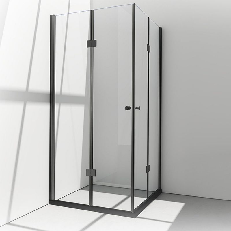 Black Folding Tempered Glass Shower Enclosure Transparent Shower Kit Clearhalo 'Bathroom Remodel & Bathroom Fixtures' 'Home Improvement' 'home_improvement' 'home_improvement_shower_stalls_enclosures' 'Shower Stalls & Enclosures' 'shower_stalls_enclosures' 'Showers & Bathtubs' 1200x1200_e1a5fe11-4ad3-4cb5-9369-d08fac0bad97