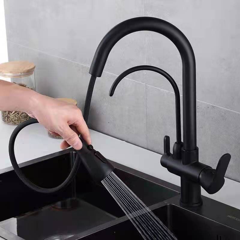 Contemporary Pull down Kitchen Faucet Double Handle High Arch 2-Function Water Filler Clearhalo 'Home Improvement' 'home_improvement' 'home_improvement_kitchen_faucets' 'Kitchen Faucets' 'Kitchen Remodel & Kitchen Fixtures' 'Kitchen Sinks & Faucet Components' 'kitchen_faucets' 1200x1200_e1accd18-3f50-4743-8620-b3a1cd0feee5