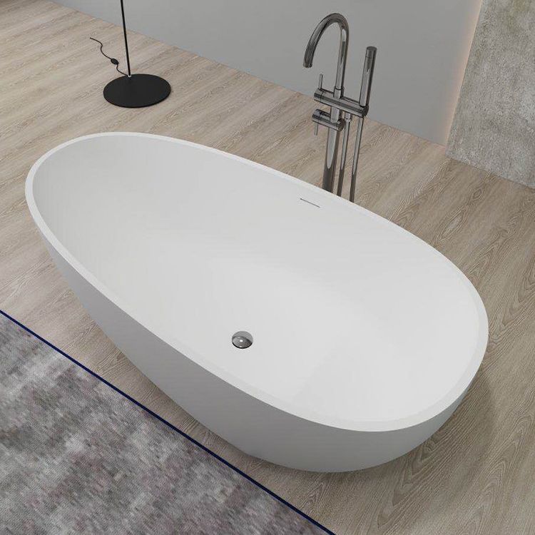Modern Stone Oval Bath Freestanding Soaking Bathtub in White Clearhalo 'Bathroom Remodel & Bathroom Fixtures' 'Bathtubs' 'Home Improvement' 'home_improvement' 'home_improvement_bathtubs' 'Showers & Bathtubs' 1200x1200_e1cbce5f-dcbd-4cca-9c07-a96dd8aa1c53